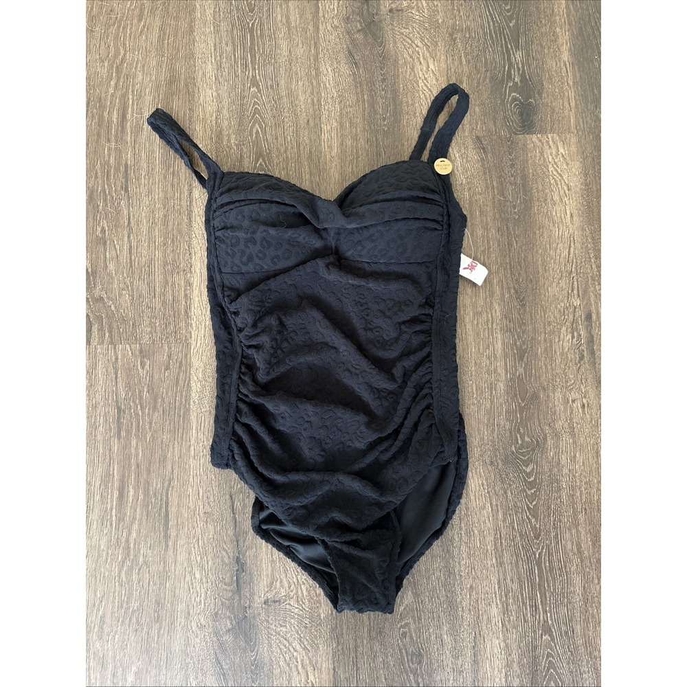 Nip Tuck Niptuck Swim Ruched MATERNITY Onepiec Bathing Suit 10 Black Leopard NEW